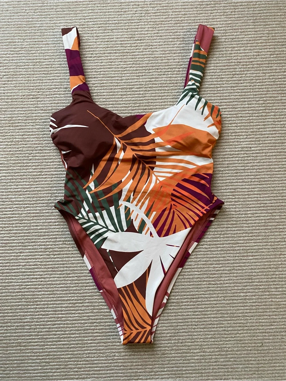 NWOT Vitamin A Cheeky One-Piece Swimsuit High Cut Tropical Fall Colors Medium
